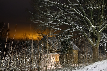 Image showing snowy street of the small town of Pernio in Finland at night 