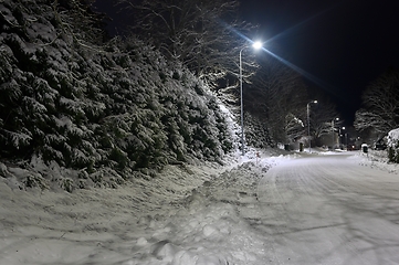 Image showing snowy street of the small town of Pernio in Finland at night