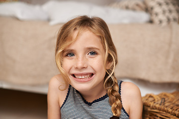 Image showing Portrait, young kid or big smile in oral hygiene, dental care or orthodontics as healthy teeth. Happy, proud or female child in clean, mouth or fresh breath as whitening, wellness or dentistry