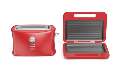 Image showing Red electric toaster and sandwich maker