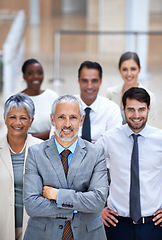 Image showing Portrait, leadership and group of business people with confidence, solidarity and support at startup. Community, professional men and women together in office with teamwork, pride and arms crossed