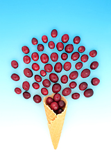 Image showing Cranberry Fruit Ice Cream Cone Surreal Design