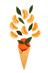 Image showing Surreal Ice Cream Cone Healthy Tangerine Fruit  
