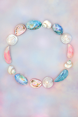 Image showing Mother of Pearl Sea Shell Wreath on Rainbow Sky