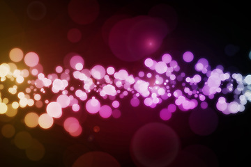 Image showing Colourful, bubbles and neon for bokeh, light and pink for circle, shimmer and bright for bold and graphic. Wallpaper, pretty and sparkle for shape, yellow and glow for contrast and dots for purple