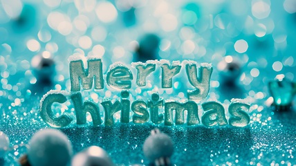 Image showing Aquamarine Crystal Merry Christmas concept creative horizontal art poster.