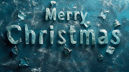 Image showing Aquamarine Crystal Merry Christmas concept creative horizontal art poster.