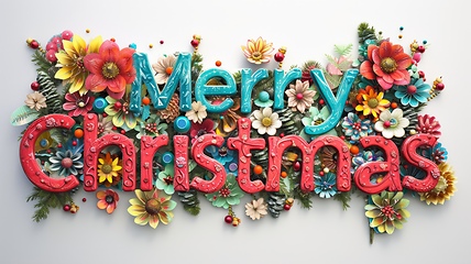 Image showing Words Merry Christmas created in Assemblage Art.