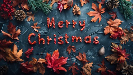 Image showing Autumn Merry Christmas concept creative horizontal art poster.