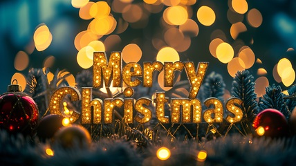 Image showing Backlighting Merry Christmas concept creative horizontal art poster.