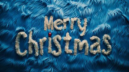 Image showing Blue Fur Merry Christmas concept creative horizontal art poster.