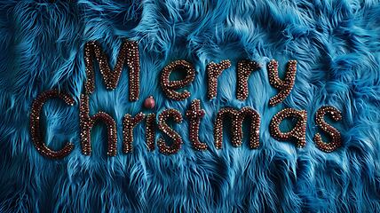 Image showing Blue Fur Merry Christmas concept creative horizontal art poster.