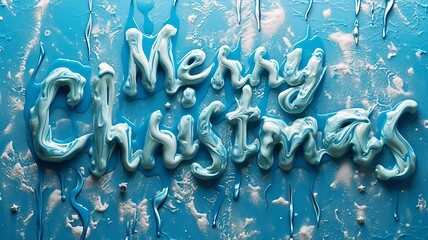 Image showing Blue Slime Merry Christmas concept creative horizontal art poster.