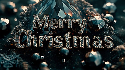 Image showing Black Diamond Crystal Merry Christmas concept creative horizontal art poster.