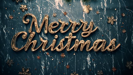 Image showing Black Marble Merry Christmas concept creative horizontal art poster.