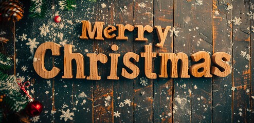 Image showing Brown Merry Christmas concept creative horizontal art poster.