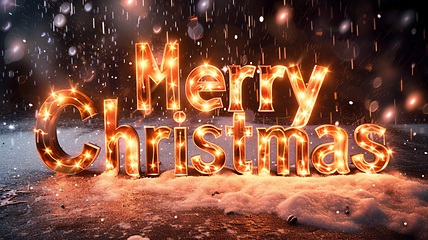 Image showing Brown LED Merry Christmas concept creative horizontal art poster.