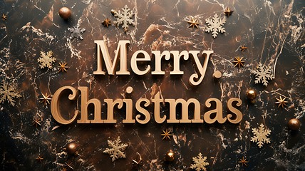 Image showing Brown Marble Merry Christmas concept creative horizontal art poster.