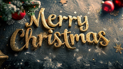 Image showing Golden Merry Christmas concept creative horizontal art poster.