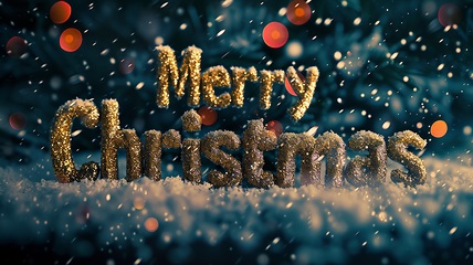 Image showing Glitter Merry Christmas concept creative horizontal art poster.