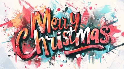 Image showing Words Merry Christmas created in Graffiti Calligraphy.