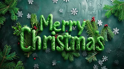 Image showing Green Merry Christmas concept creative horizontal art poster.