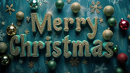 Image showing Green Merry Christmas concept creative horizontal art poster.