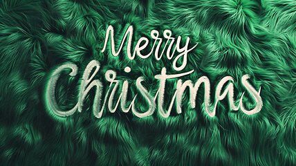 Image showing Green Fur Merry Christmas concept creative horizontal art poster.