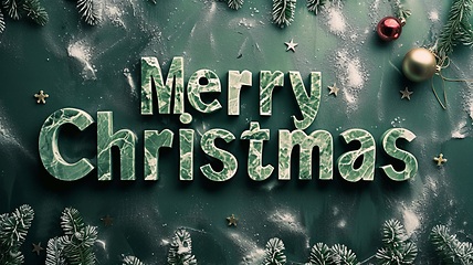 Image showing Green Marble Merry Christmas concept creative horizontal art poster.