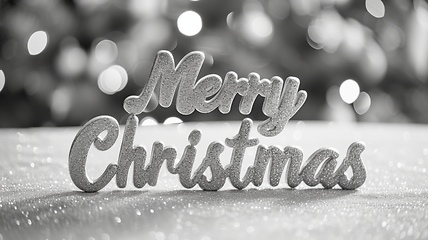 Image showing Grey Glossy Surface Merry Christmas concept creative horizontal art poster.