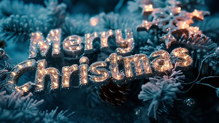 Image showing Grey LED Merry Christmas concept creative horizontal art poster.