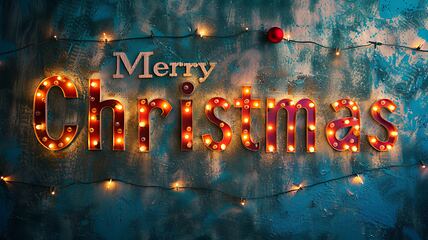 Image showing Grey LED Merry Christmas concept creative horizontal art poster.