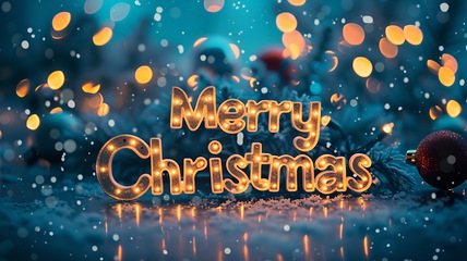 Image showing Grey LED Merry Christmas concept creative horizontal art poster.