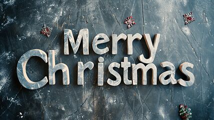 Image showing Grey Marble Merry Christmas concept creative horizontal art poster.