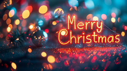 Image showing Diffused Lighting Merry Christmas concept creative horizontal art poster.