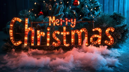 Image showing Direct Lighting Merry Christmas concept creative horizontal art poster.