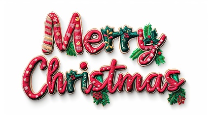 Image showing Words Merry Christmas created in Embroidery Lettering.