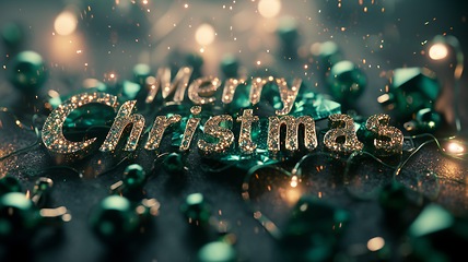 Image showing Emerald Crystal Merry Christmas concept creative horizontal art poster.