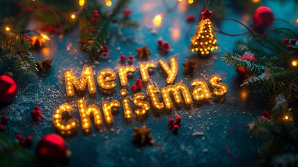 Image showing Front Lighting Merry Christmas concept creative horizontal art poster.