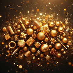 Image showing gold christmas ornaments in golden glitter