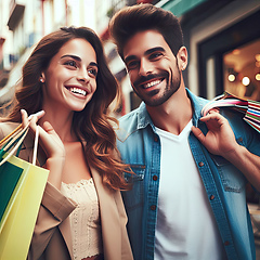 Image showing young attractive couple shopping on vacation