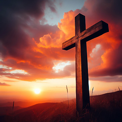 Image showing christian cross at a beautiful sunset