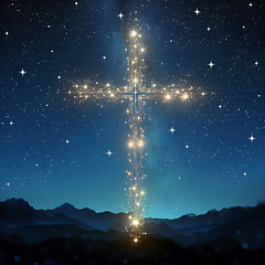 Image showing stars forming christian cross of christ