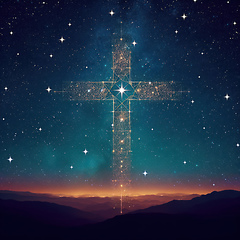 Image showing stars forming christian cross of christ