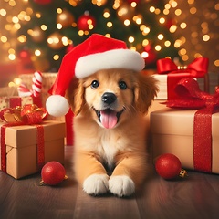 Image showing cute puppy wearing a santa hat