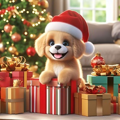 Image showing cute 3d art puppy with santa hat