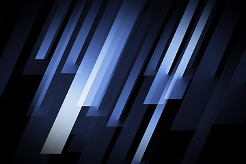 Image showing Wallpaper, graphic and blue lines on black background for design, pattern and digital art with color. Creative, hologram and 3d abstract, gradient and spectrum for texture, illustration and aesthetic