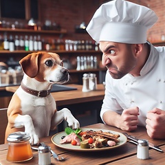 Image showing fussy dog in restaurant