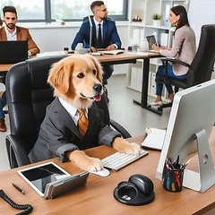 Image showing dog in a suit in the office