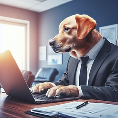 Image showing dog in a suit in the office